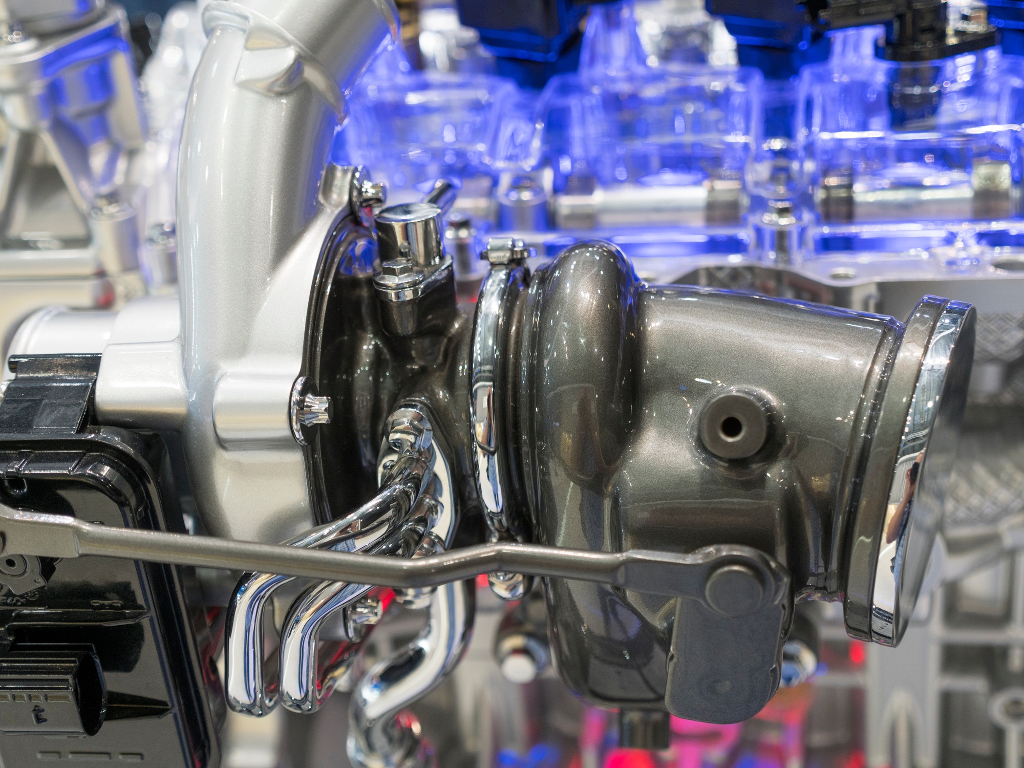 Close up detail of tuned car engine